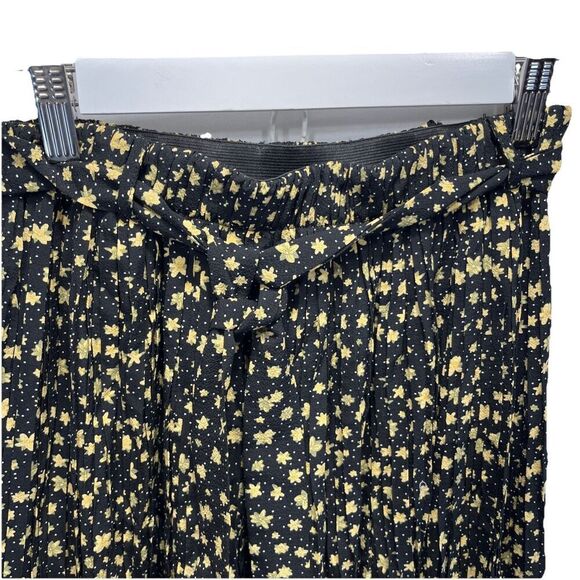 Alice Blue Accordion Pleat Midi Skirt Size S Black Butter Yellow Floral Belt - Picture 5 of 13